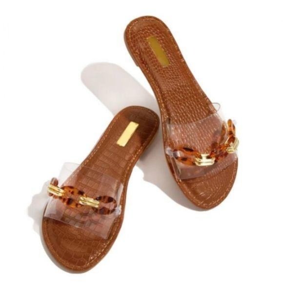 Single Strap Slides in Clear/Tortoise - Picture 2 of 6